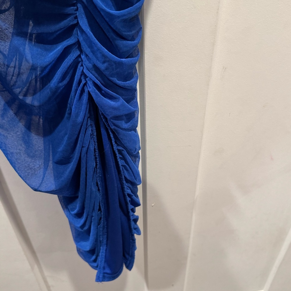EUC Lulu's VIP Treatment Royal Blue Mesh Ruched Bodycon Midi Dress - Picture 4 of 10
